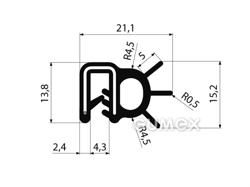 GUMMIPROFIL PIRELI U-FORM MIT SEITLICHER DICHTUNG - DICHTUNG MIT ARMIERUNG - EPDM